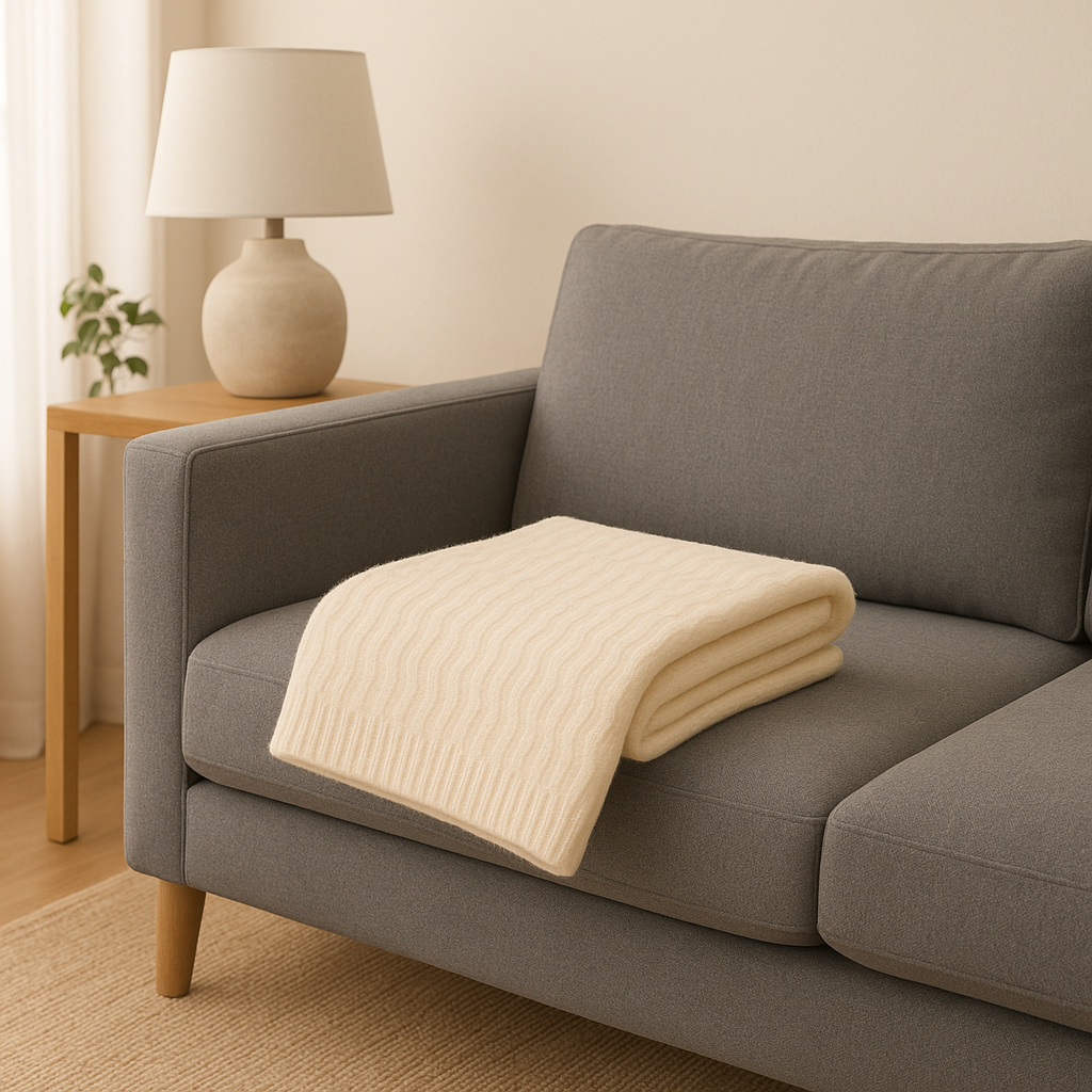 Angora Yünü Doğal Ultra Yumuşak Örgü Desenli Battaniye