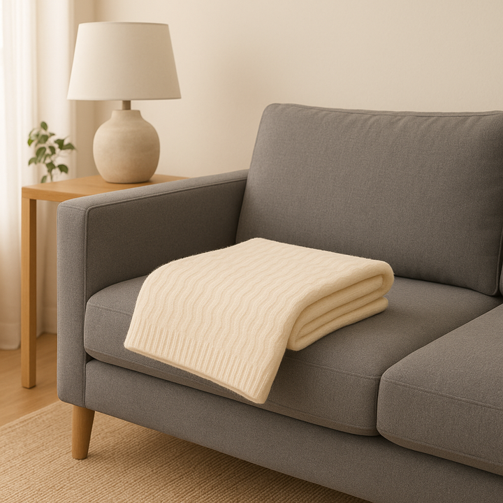 Angora Yünü Doğal Ultra Yumuşak Örgü Desenli Battaniye