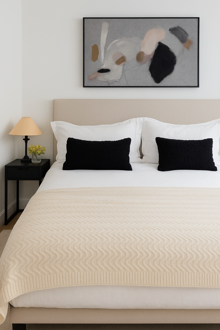 Angora Yünü Doğal Ultra Yumuşak Örgü Desenli Battaniye