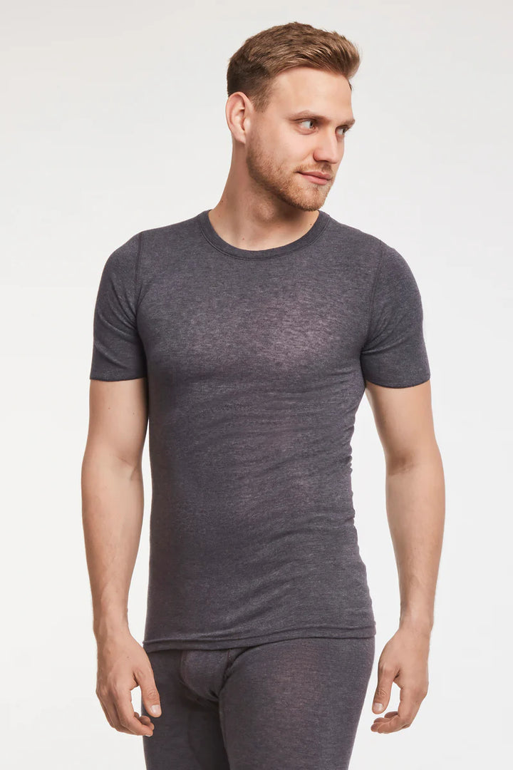 Yün & Angora Karışımı Doğal Termal Kısa Kollu Fanila İçlik Erkek Gri