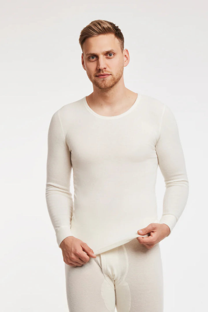 Yün & Angora Karışımı Doğal Termal Uzun Kollu Fanila İçlik Erkek Beyaz