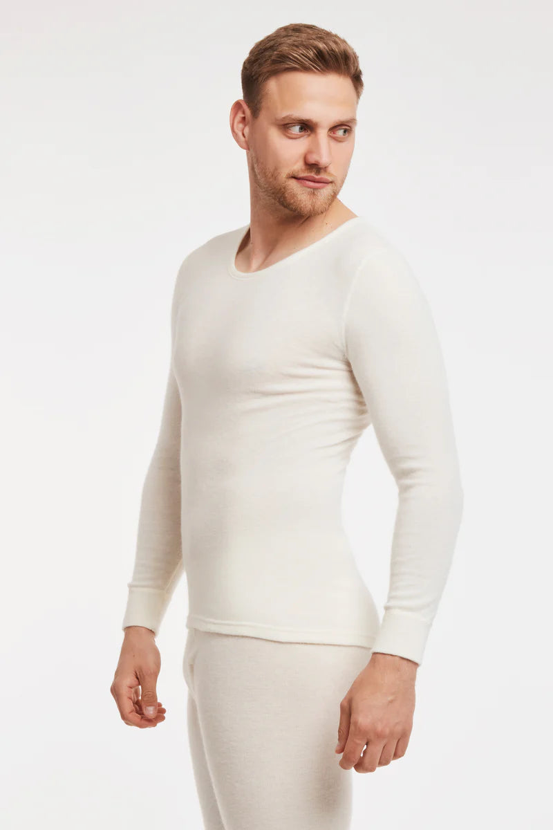 Yün & Angora Karışımı Doğal Termal Uzun Kollu Fanila İçlik Erkek Beyaz