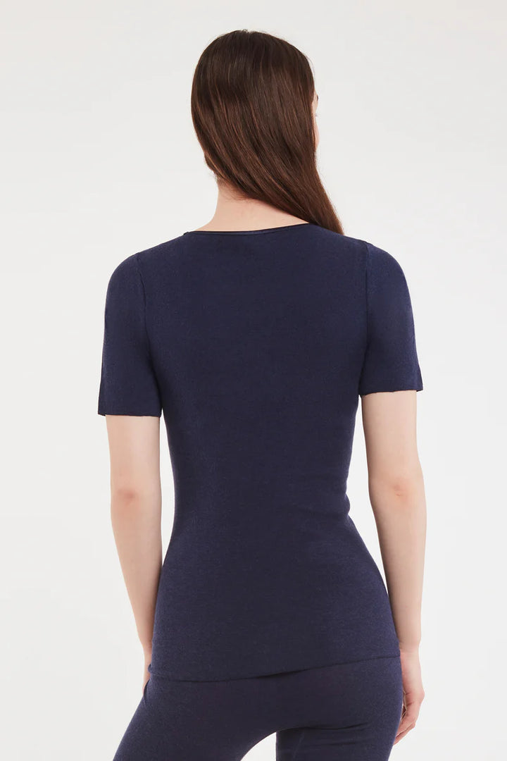 Yün & Angora Karışımı Doğal Termal Kısa Kollu İçlik Fanila Kadın Lacivert