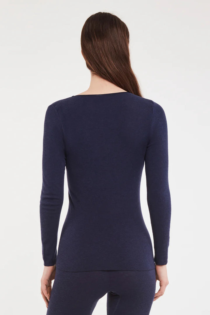 Yün & Angora Karışımı Doğal Termal Uzun Kollu Bisiklet Yaka İçlik Kadın Lacivert