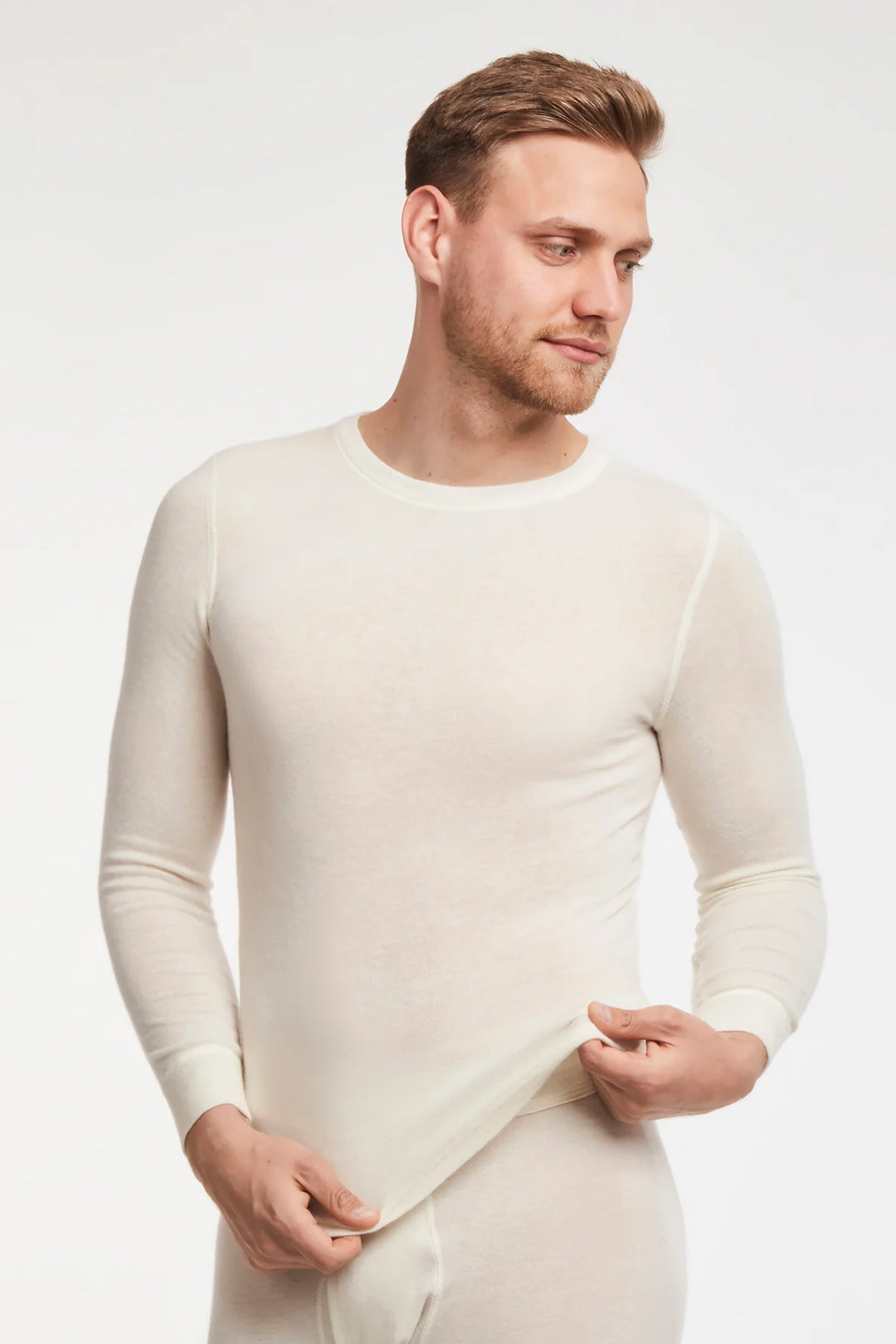 Yün & Angora Karışımı Doğal Termal Uzun Kollu Beyaz İçlik Erkek Outlet