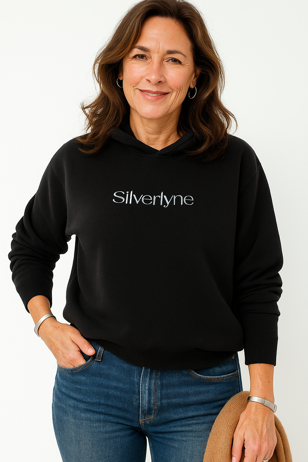 Silverlyne Comfort | Doğal Pamuk Klasik Kapüşonlu Sweatshirt Kadın Siyah