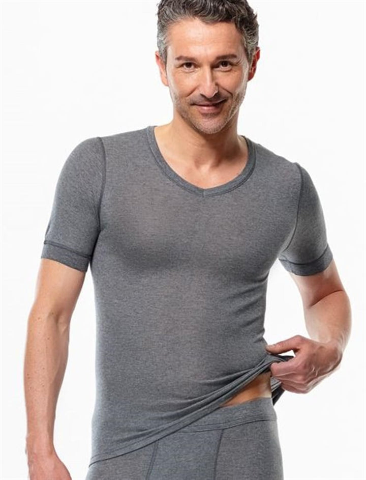 Kaşmir & İpek Kısa Kollu Body Erkek Gri