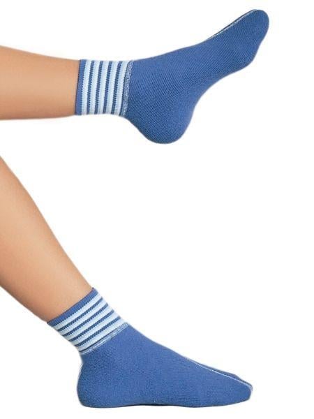 Outlet Angora Yün Karışımı Doğal Termal Çizgi Bilekli Beyaz Patik Çorap Mavi