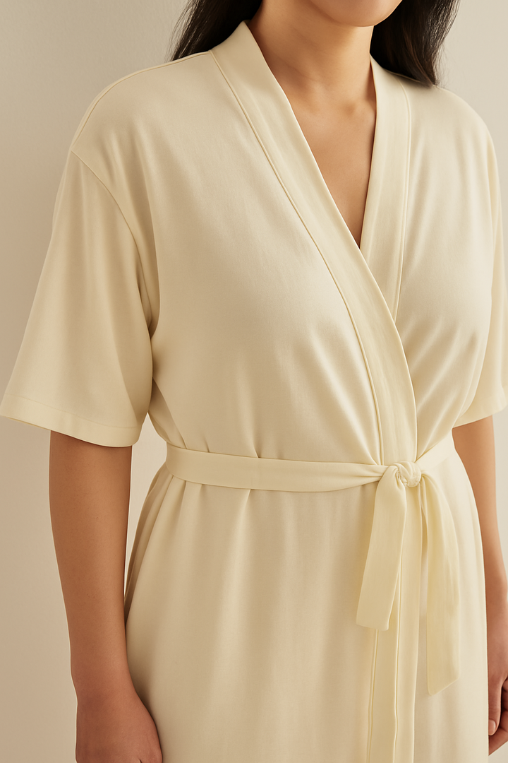 Silverlyne Angel | Doğal Tencel Kısa Kollu Sabahlık Kadın Bej