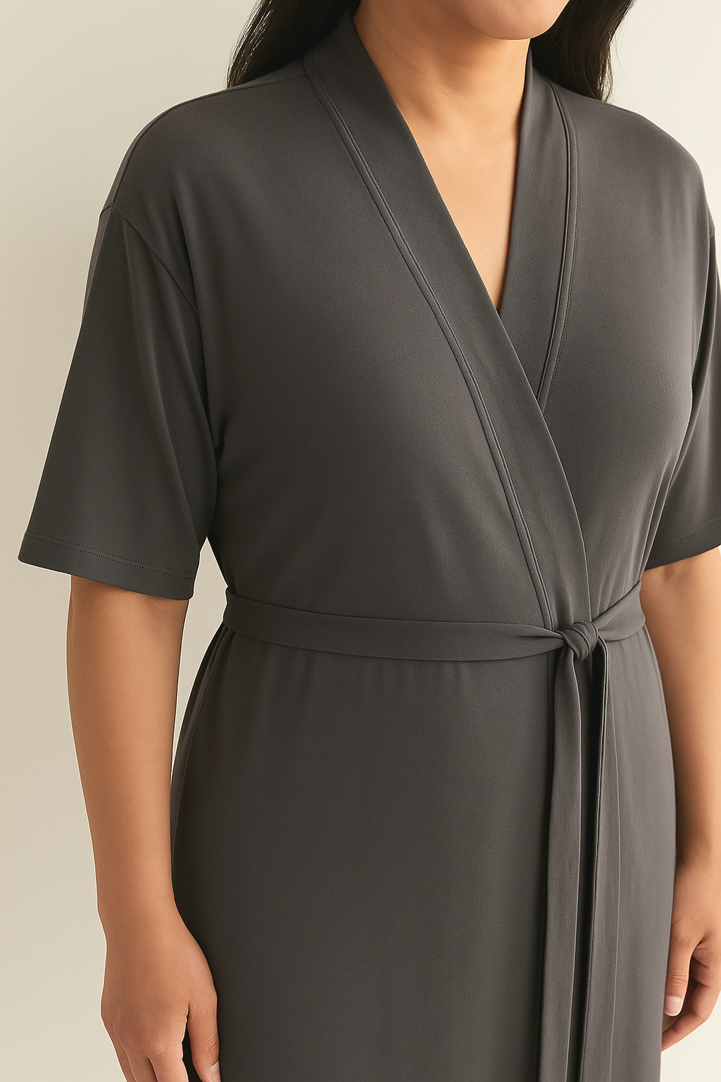 Silverlyne Angel | Doğal Tencel Kısa Kollu Sabahlık Kadın Gri