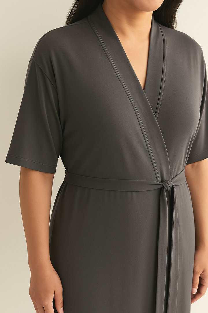 Silverlyne Angel | Doğal Tencel Kısa Kollu Sabahlık Kadın Gri