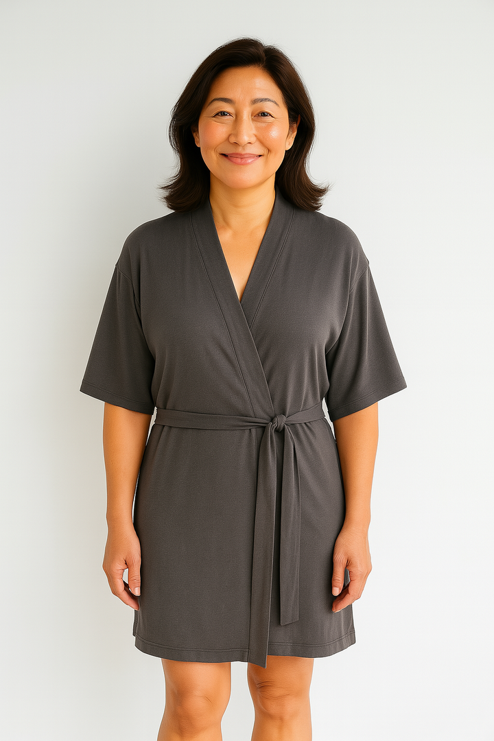 Silverlyne Angel | Doğal Tencel Kısa Kollu Sabahlık Kadın Gri