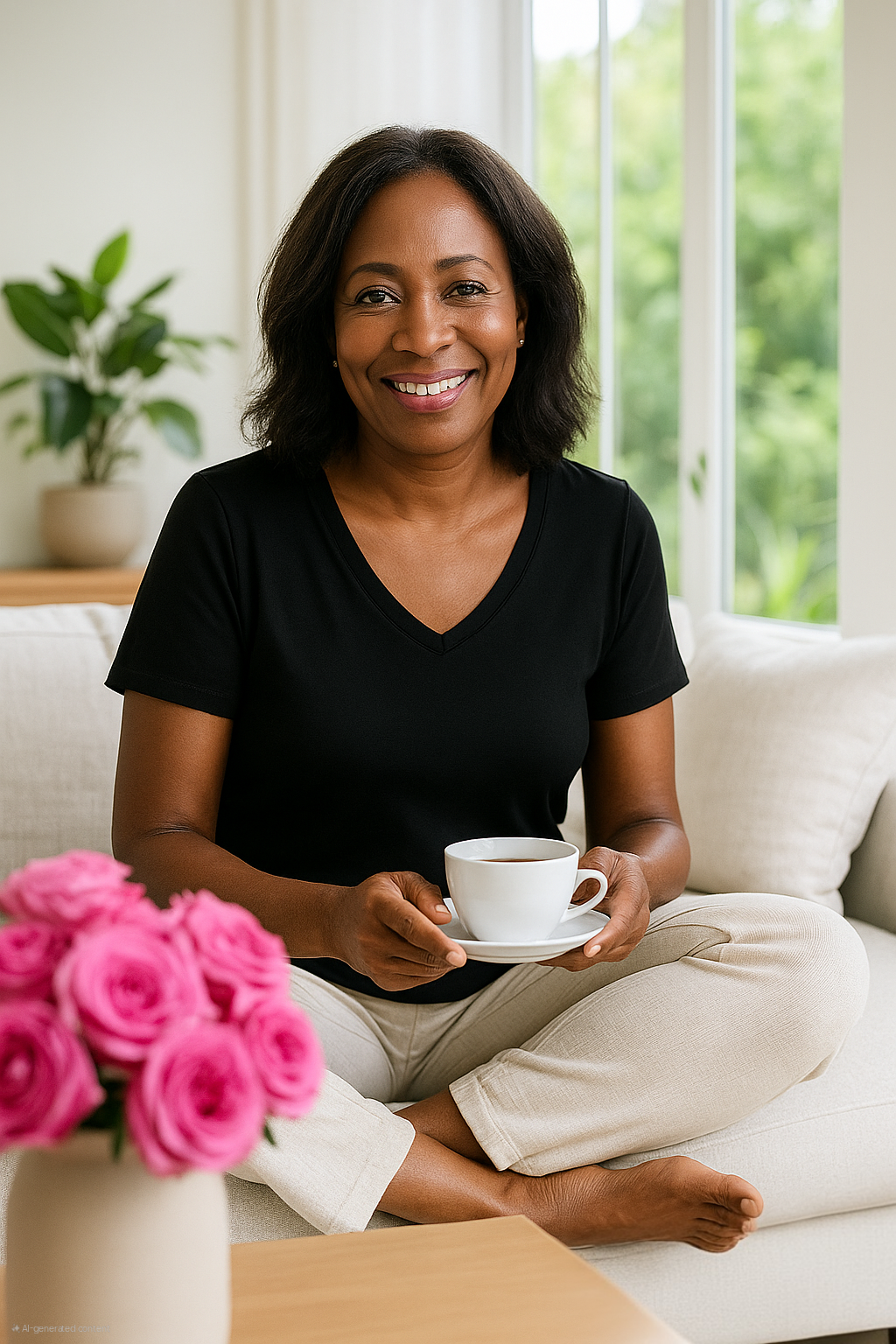 Silverlyne Doğal Tencel Kısa Kollu V Yaka T-Shirt Kadın Siyah