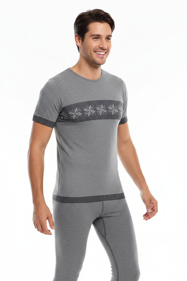 Angora Yünü Yıldız Desenli Gri Unisex Kısa Kollu Sportif Body Tişört