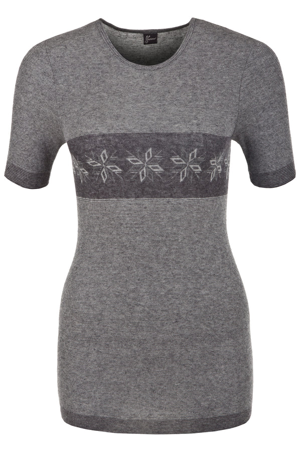 Angora Yünü Yıldız Desenli Gri Unisex Kısa Kollu Sportif Body Tişört