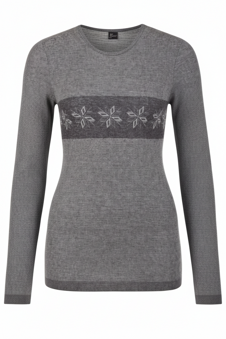 Angora Yünü Yıldız Desenli Gri Unisex Uzun Kollu Sportif Body Tişört