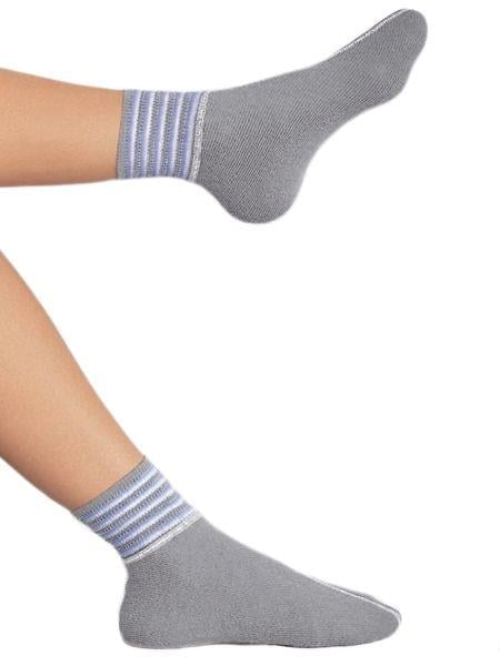 Angora Yün Karışımı Doğal Termal Çizgi Bilekli Gri Patik Çorap