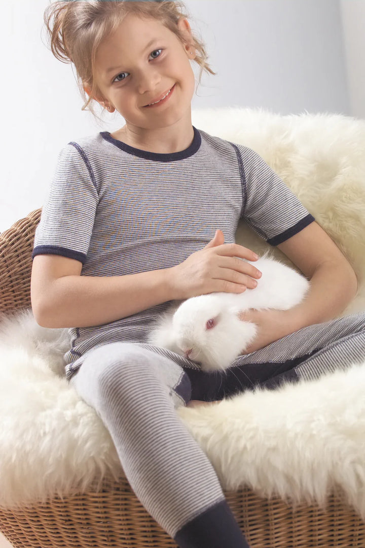 Angora Yünü Doğal Termal Çocuk Kısa Kollu Fanila (Unisex) Lacivert