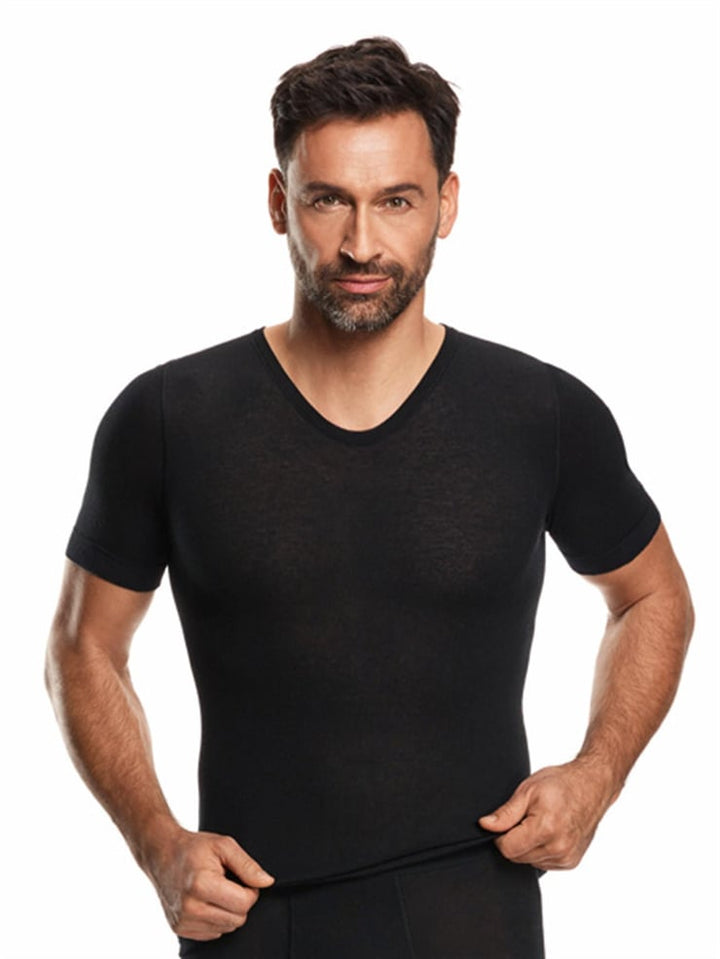 Outlet Kaşmir &amp; İpek Kısa Kollu Body Erkek Siyah