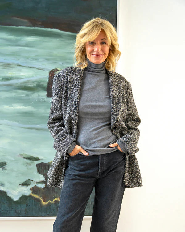 Kaşmir İpek Karışımı Kadın Balıkçı Yaka Uzun Kollu Bluz Gri Renk