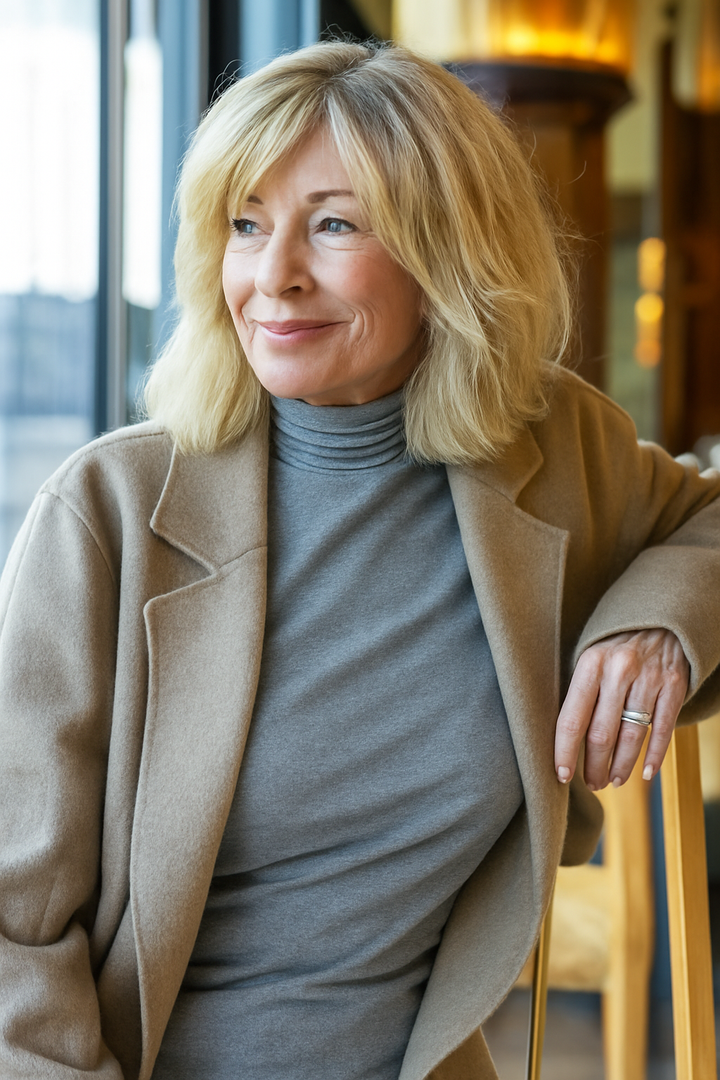 Kaşmir İpek Karışımı Kadın Balıkçı Yaka Uzun Kollu Bluz Gri Renk