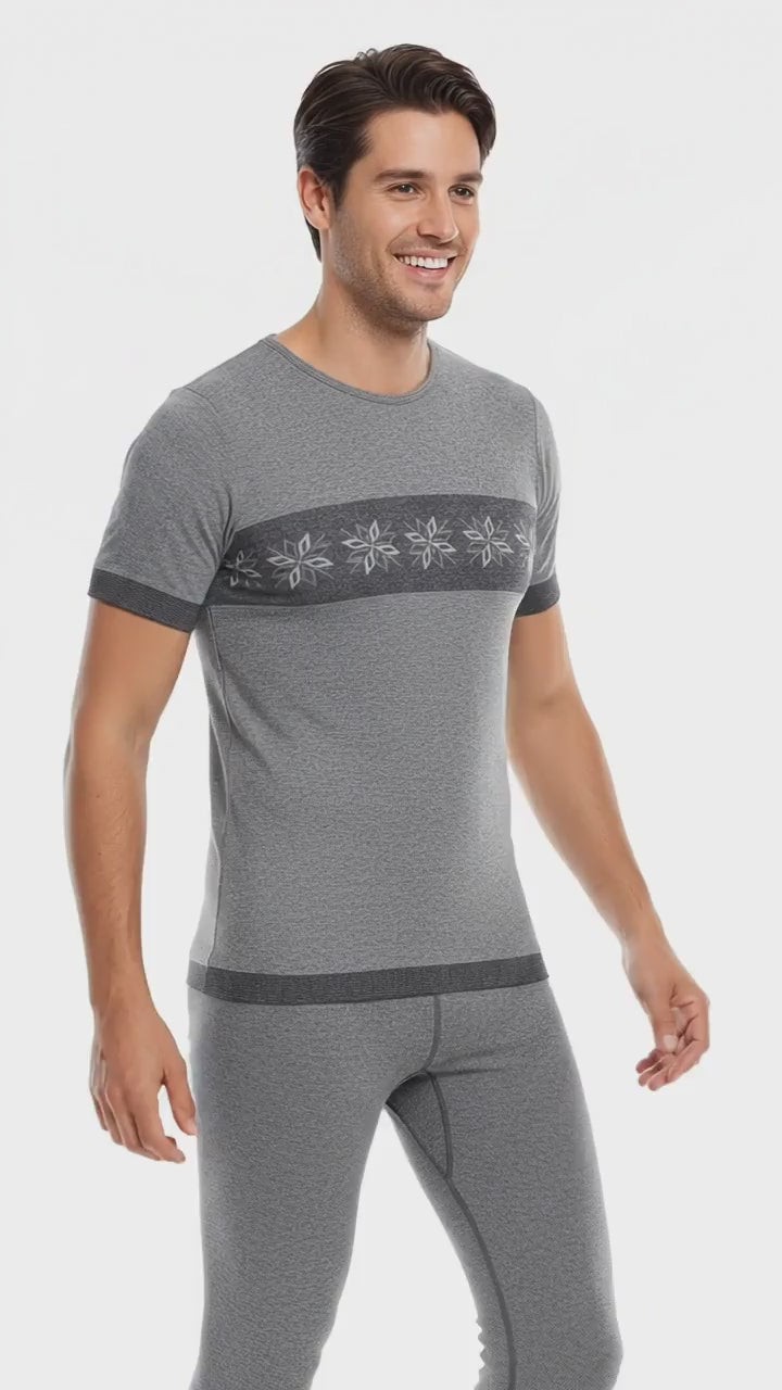 Angora Yünü Yıldız Desenli Gri Unisex Kısa Kollu Sportif Body Tişört