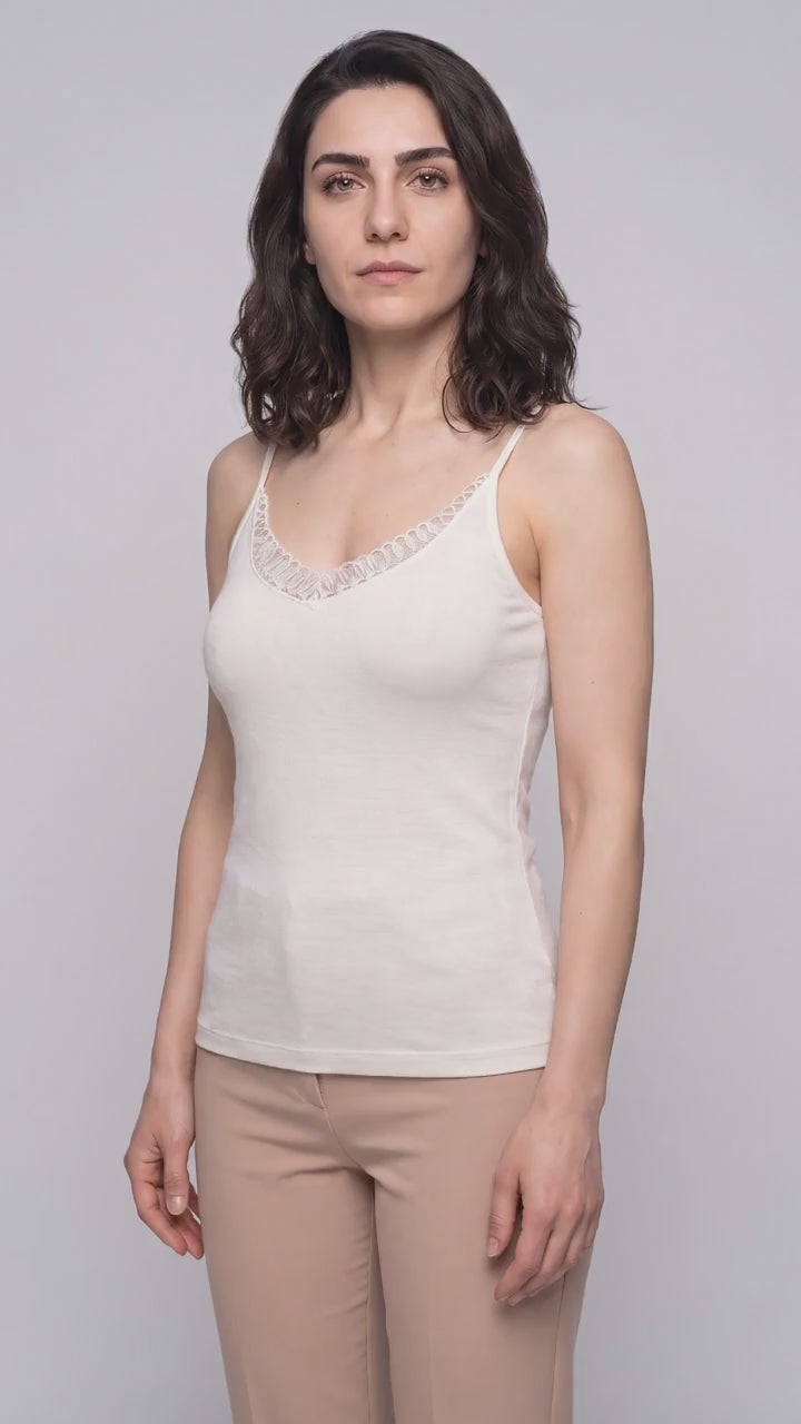 Outlet İpek &amp; Angora Yakası Dantelli Kamisol İçlik Kadın