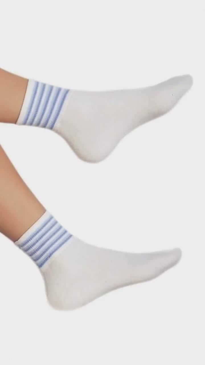Angora Yün Karışımı Doğal Termal Çizgi Bilekli Beyaz Patik Çorap