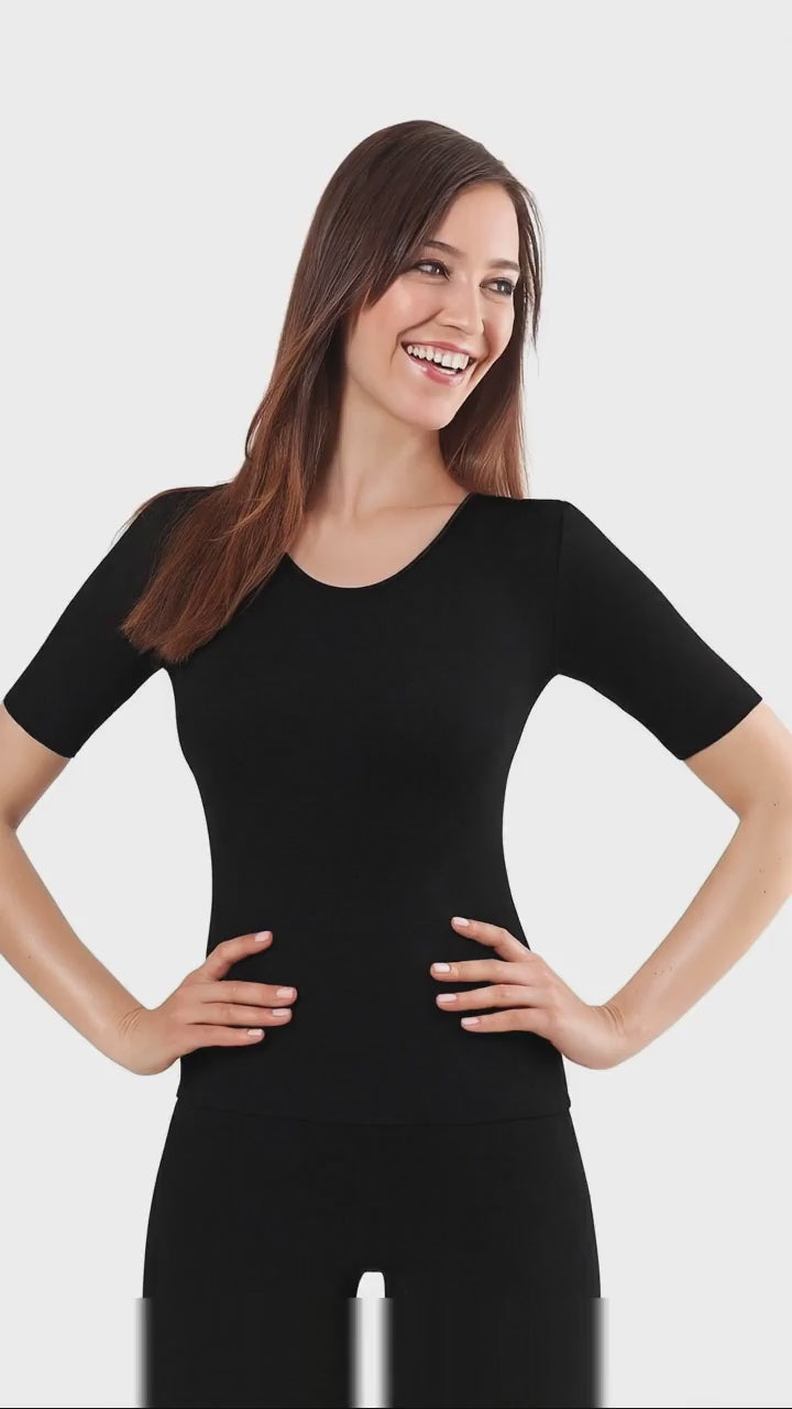 Outlet Kaşmir &amp; İpek Kısa Kollu Body İçlik Kadın Siyah