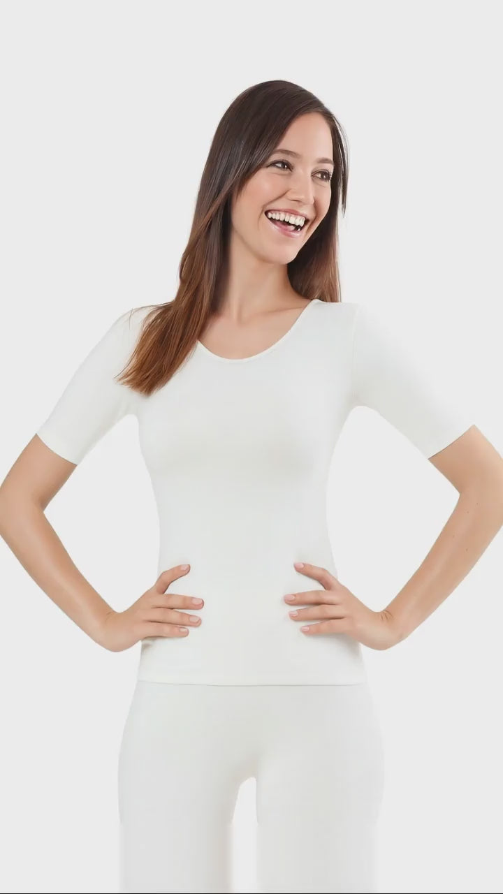 Outlet Kaşmir &amp; İpek Kısa Kollu Body İçlik Kadın Beyaz