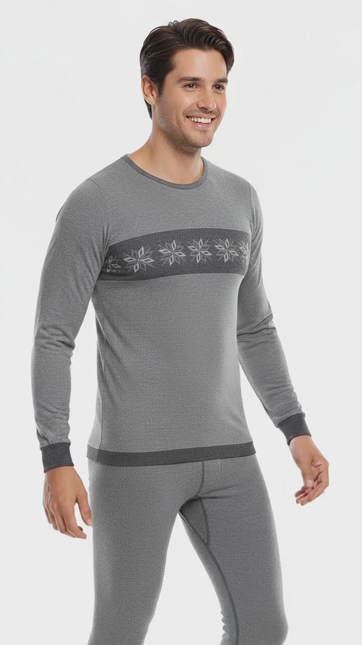 Angora Yünü Yıldız Desenli Gri Unisex Uzun Kollu Sportif Body Tişört