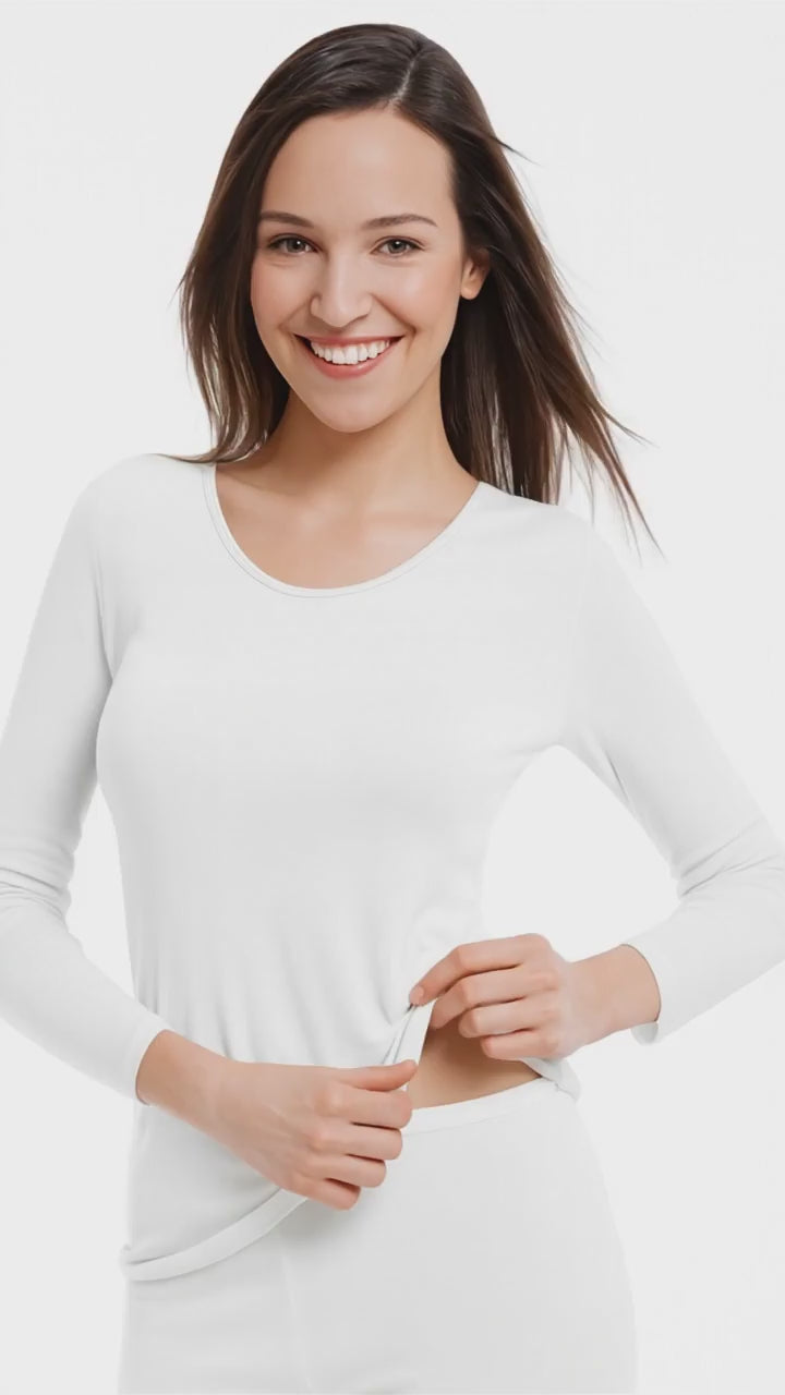Outlet Kaşmir &amp; İpek Uzun Kollu Body İçlik Kadın Beyaz