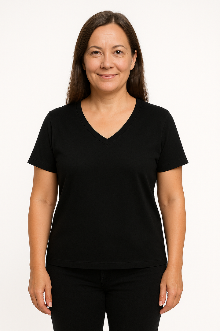 Silverlyne Doğal Tencel Kısa Kollu V Yaka T-Shirt Kadın Siyah